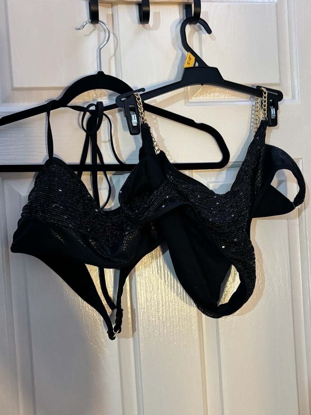Hot Girl Summer by Megan Thee Stallion Black Sequin and Chain Bikini Set XL